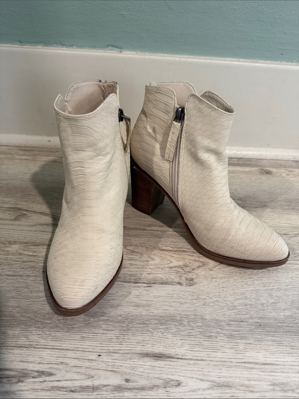 MIA Cream Textured Ankle Booties with Block Heel